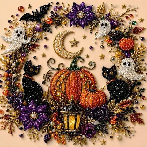 Kit de Peinture Diamant DIY Halloween Citrouille Squelette Mosaïque en Perles Artificielles et Strass Fait Main Cadeau