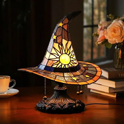 Gotik Hexe Hut Lampe Harz Halloween Buntglas Stil Nachtlicht Für Tischdeko Gotische Hausdekoration Party Requisite