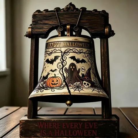 Ornement Cloche en Bois Halloween Vintage Fantôme Citrouille Artisanat en Bois Décor de Table Maison Hantée Pour Fête