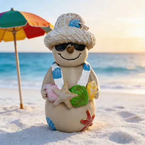Beach Snowman Christmas Resin Statue Tropical Coastal Theme Snowman Figurine Home Garden Patio Decor Ornament Holiday Gift