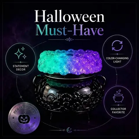 Halloween LED Bubble Light Cauldron Decor Color Changing Glowing Witch Pot Lamp For Party Home Desktop Decoration Resin Gift