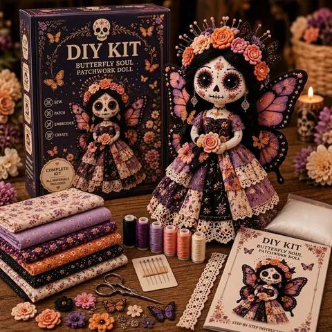 Halloween Giorno dei Morti Kit Bambola Patchwork Fai-da-te Set per Cucire Bambola Spirito Con Tessuto Filo Strumenti per Artigianato Regalo