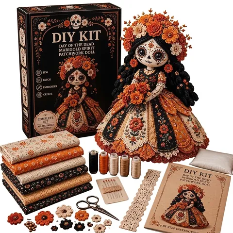 Butterfly Soul Day Of The Dead Patchwork Doll DIY Kit Halloween Skeleton Doll Sewing Set With Cotton Fabric Thread Tools Manual
