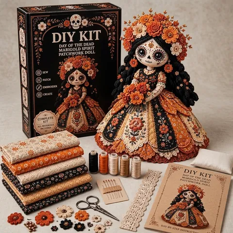 Halloween Giorno dei Morti Kit Bambola Patchwork Fai-da-te Set per Cucire Bambola Spirito Con Tessuto Filo Strumenti per Artigianato Regalo