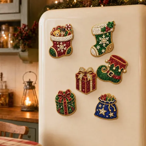 Magneti da Frigo Fai da Te Natale con Perle e Strass Set di Magneti con Fiocco di Neve e Babbo Natale Decorazioni Casa