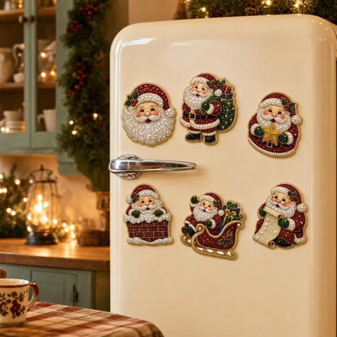Aimants de Réfrigérateur DIY Noël Perles Strass Ensemble d'Aimants Flocon de Neige Père Noël Décoration de Maison