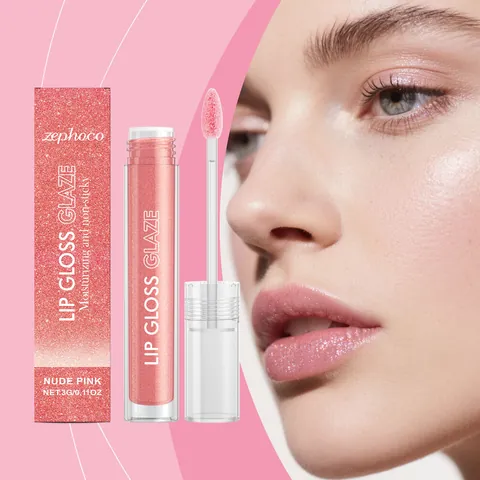 Moisturizing Shimmer Lip Gloss Nude Pink Glossy Mirror Surface Plumping Lip Glaze For Women Daily Natural Makeup Cosmetic