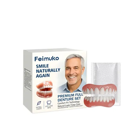 Feimuko Resin Denture Repair Set Natural Look Comfort Fit False Teeth With Gutta Percha Beads For Adults Home Oral Care Kit