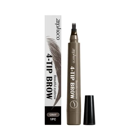 Zephoco Gray 4-Tip Waterproof Eyebrow Pencil Long Lasting Natural 3D Brow Pen For Women Daily Makeup