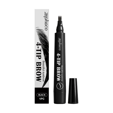 Zephoco Crayon à Sourcils Liquide 4 Pointes Noir Naturel Lisse Longue Durée Imperméable Effet Microblade 3D Femmes