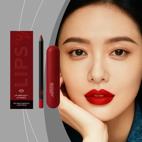 Matte Red Lip Gloss And Lip Liner Long Lasting Hydrating Lip Makeup Kit Lipsy Brand Ampoule For Women Daily Beauty Gift
