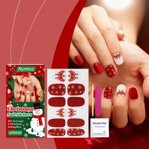 Nymixa Christmas Soft Gel Nail Stickers Set DIY Reindeer Snowflake Glitter Nail Art Wraps For Women Holiday Decoration