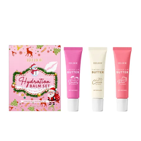 EELHOE Tinted Lip Balm Set Strawberry Chocolate Peach Hydrating Lip Butter Balm For Women Christmas Gift