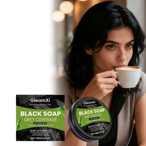 Gleamxi Zwarte Shampoo Bar Voor Grijsdekking Voedende Haarzeep Met Actieve Kool Ginseng Zwarte Bonen Diepe Reiniging Haarverzorging