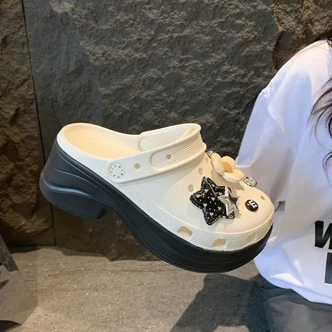 Women Cute Rhinestone EVA Clogs Thick Sole Casual Summer Slippers Platform DIY Charms Garden Shoes Beach Sandals