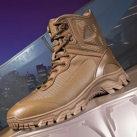 Men Tactical Boots Synthetic Leather Mesh Breathable Non-slip Outdoor Hiking Mid-Top Combat Boots Casual Wear-Resistant Work Boots