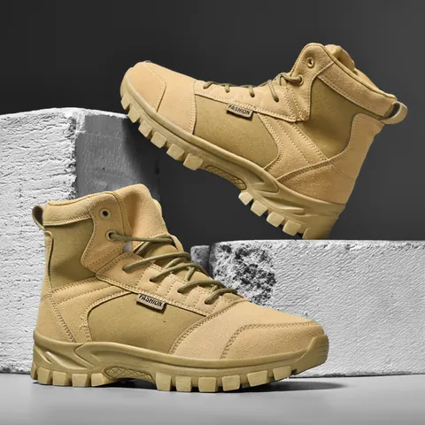 Botas de Combate Tácticas al Aire Libre de Caña Alta en Cuero Sintético Transpirable Botas de Desierto para Senderismo para Hombres Mujeres Zapatos Militares Antideslizantes