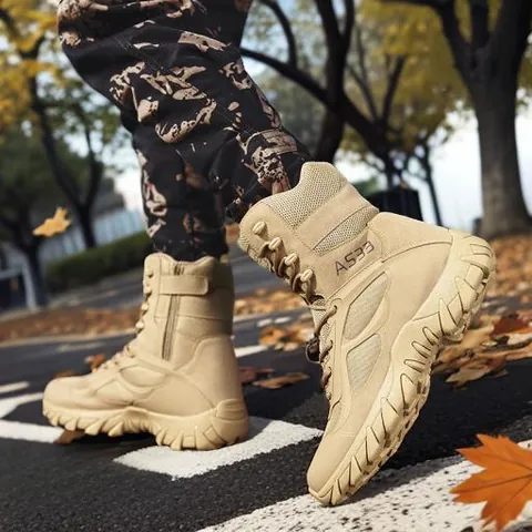 Men High Top Tactical Combat Boots Breathable KPU Material Non-slip Wear-resistant Outdoor Hiking Training Boots Army Footwear