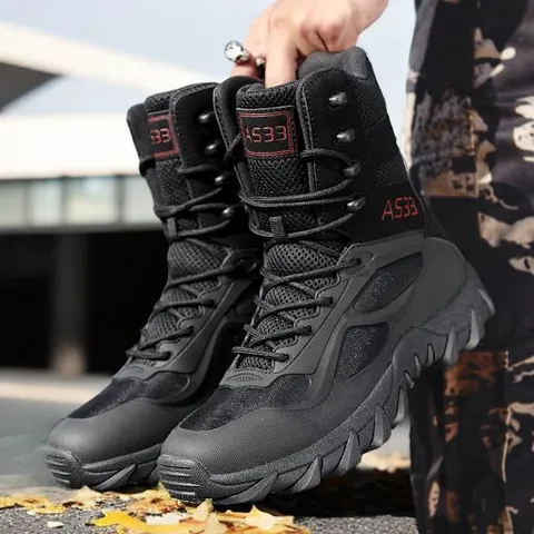 Men High Top Tactical Combat Boots Breathable KPU Material Non-slip Wear-resistant Outdoor Hiking Training Boots Army Footwear