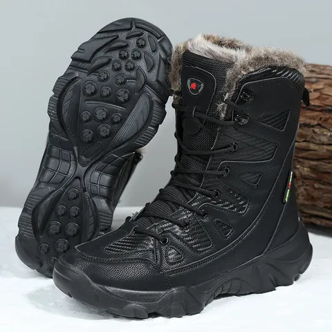 Men's Winter Snow Boots Fleece Lined High Top Warm Outdoor Tactical Combat Boots Non-Slip Rubber Sole Faux Fur Lining Martin Boots