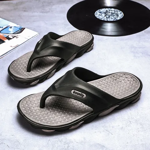 Men Casual Flip Flops Summer Beach Sandals Thick Sole Non-Slip Massage Footbed Outdoor Leisure Shoes Large Size Soonfly