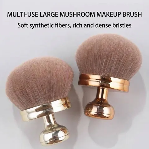 Large Mushroom Head Powder Brush Soft Dense Synthetic Fiber Bristles Electroplated Portable Makeup Brush For Loose Powder Blush Body Stamp Tool