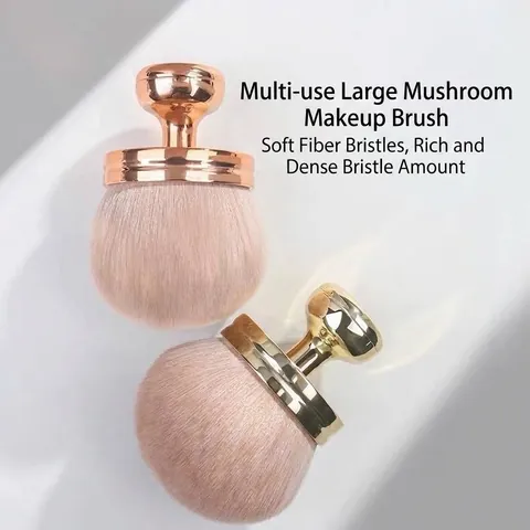 Large Mushroom Head Powder Brush Soft Dense Synthetic Fiber Bristles Electroplated Portable Makeup Brush For Loose Powder Blush Body Stamp Tool