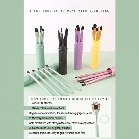 Collection de Pinceaux Maquillage Yeux avec Tube Portable Fibre Synthétique Estompeur Ombre à Paupières Anti-Cernes Voyage Beauté
