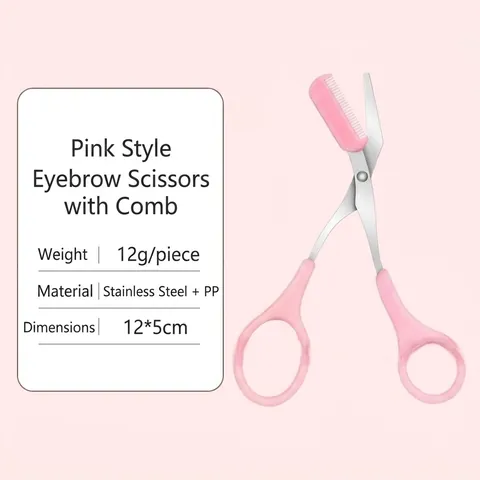Stainless Steel Eyebrow Scissors with Removable Comb Pink Professional Grooming Tool for Beginners Eye Makeup Tools