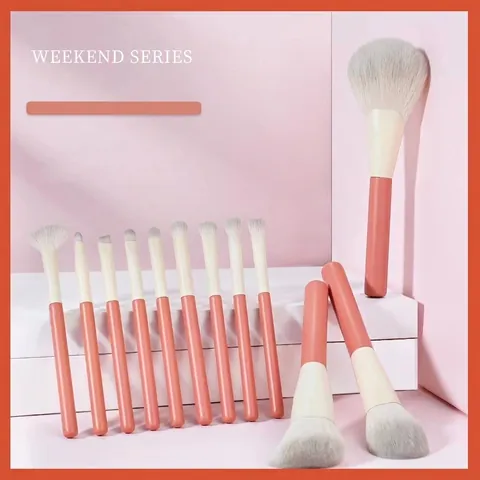 Professional Cosmetic Brush Kit Synthetic Fiber Hair Plastic Handle Pink Coral Makeup Tools Face Eyeshadow Contouring Brushes