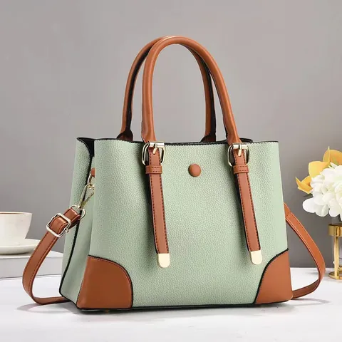 Women Contrast Color Tote Bag Large Capacity Handbag PU Leather Crossbody Bag Fashion Trendy Top-handle Bag For Office Daily