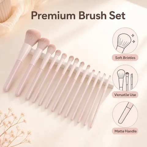 Professional 13Pcs Pink Makeup Brush Set Synthetic Fiber Soft Bristles Eyeshadow Blush Foundation Concealer Kit With Matte Handle