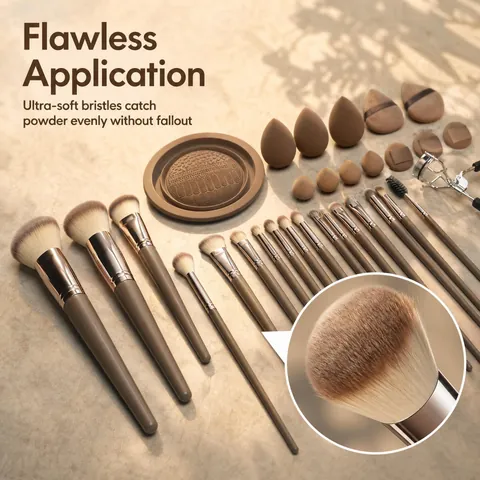 Kit Complet de Pinceaux de Maquillage Professionnels avec Éponges Recourbe-cils et Bol de Nettoyage en Fibres Synthétiques