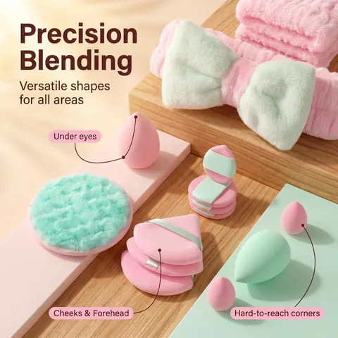 Professionele Make-up Spons Set Met Hoofdband Hydrofiel Niet-Latex Poederdons Beauty Blending Tool Kit Droog Nat Gebruik