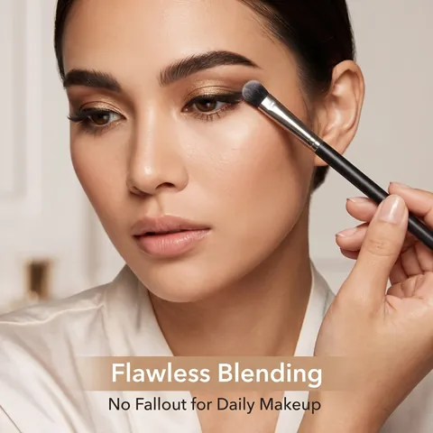 Pincel Difuminador Profesional Individual para Sombra de Ojos Cerdas de Fibra Sintética Suave Mango Negro Mate Herramienta Maquillaje