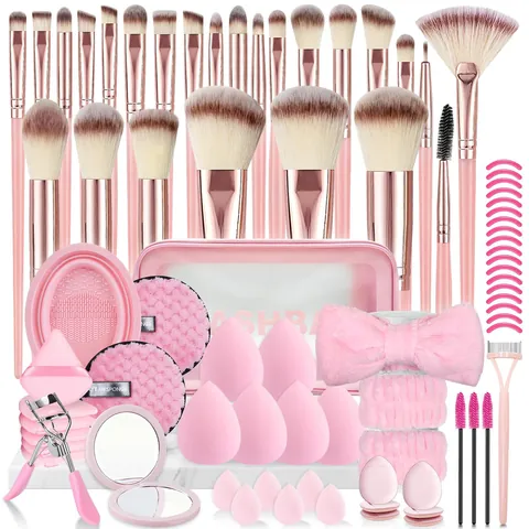 Professionele Make-up Borstel Kit Met Cosmetische Tas Synthetische Vezel Borstels Sponzen Spiegel Wimpertang Voor Vrouwen Reizen Cadeau
