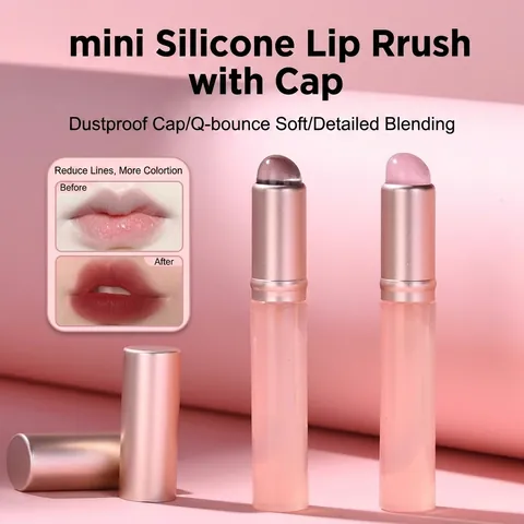 Mini Portable Silicone Lip Brush Round Soft Head Makeup Tool with Dustproof Cap for Lipstick Lip Glaze Smudge Beauty Tool