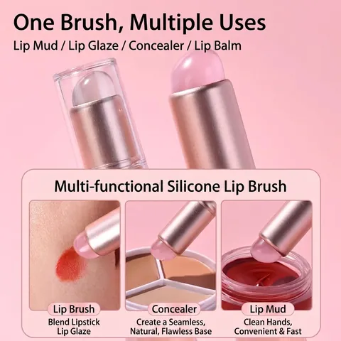 Mini Portable Silicone Lip Brush Round Soft Head Makeup Tool with Dustproof Cap for Lipstick Lip Glaze Smudge Beauty Tool