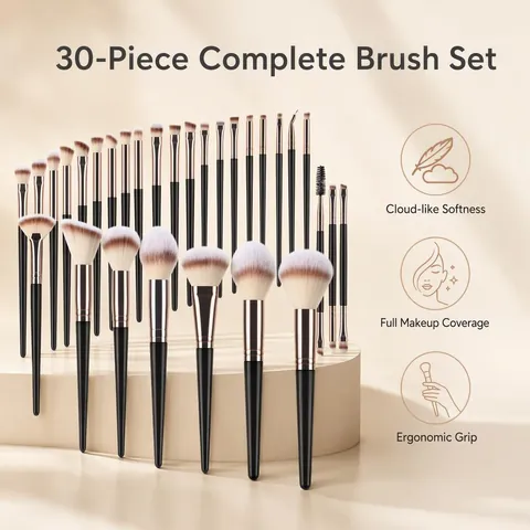 Kit de Brochas de Maquillaje Profesional Fibras Sintéticas Para Base Sombra de Ojos Polvos Rubor Contorno Mujer Joyería
