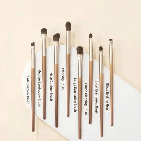 Professional Eye Makeup Brushes Wood Grain Handle Synthetic Fiber Eyeshadow Blending Eyeliner Brow Brushes With Pouch