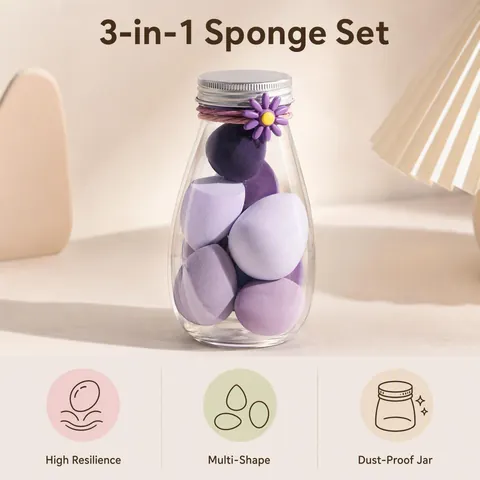 Hydrophilic Non-Latex Makeup Sponge Set with Cute Milk Bottle Case Soft Beauty Blenders for Foundation and Travel Use