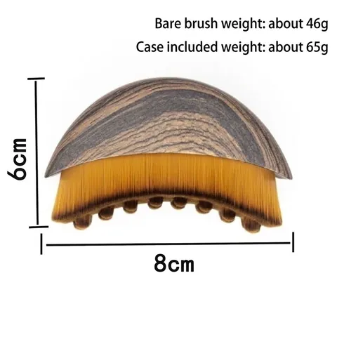 Professional Lymphatic Contour Face Brush Portable Foundation Tool Wood Grain Handle Moon Shaped Contouring Tool Case Included