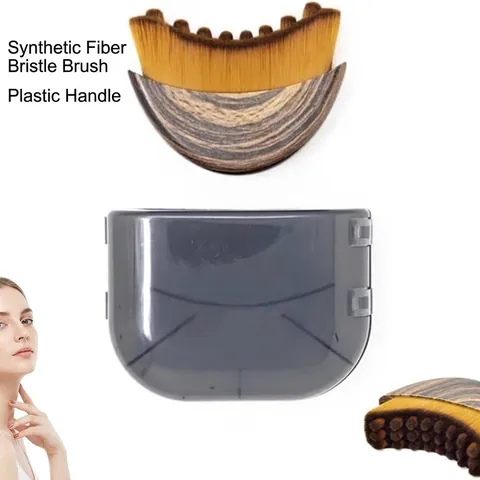 Professional Lymphatic Contour Face Brush Portable Foundation Tool Wood Grain Handle Moon Shaped Contouring Tool Case Included