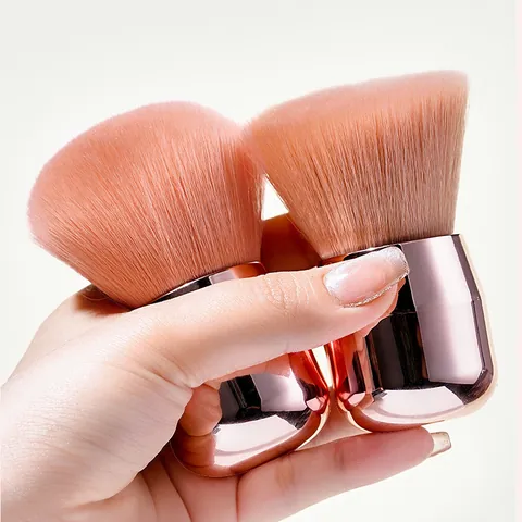 Brocha de Maquillaje de Cabeza de Champiñón Grande Portátil Cerdas Sintéticas Suaves Mango de Plástico Metálico Brocha para Polvos y Colorete