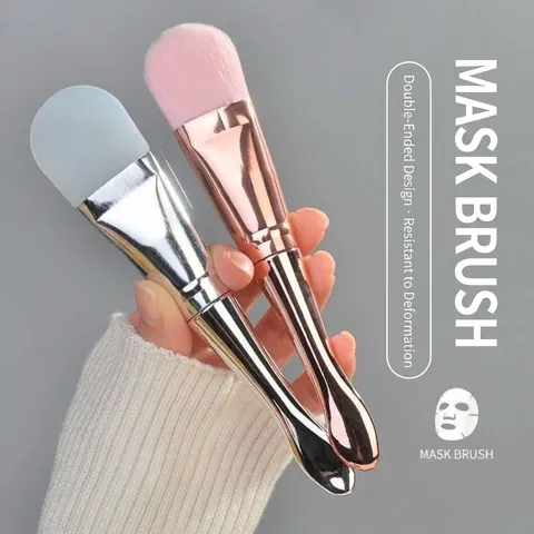Double-Ended Face Mask Brush With Silicone And Soft Bristles Professional Makeup Brush Skincare Application Tool With Scoop