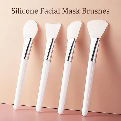 Professional Silicone Facial Mask Brush for Mud Mask Application Portable Beauty Tool with White Handle and Silver Tube