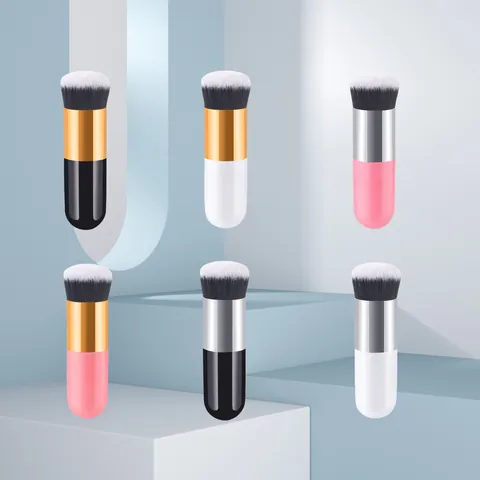 Portable Chubby Makeup Brush Mini Foundation Powder Blush Brush Soft Synthetic Bristles Plastic Handle For Daily Travel Women