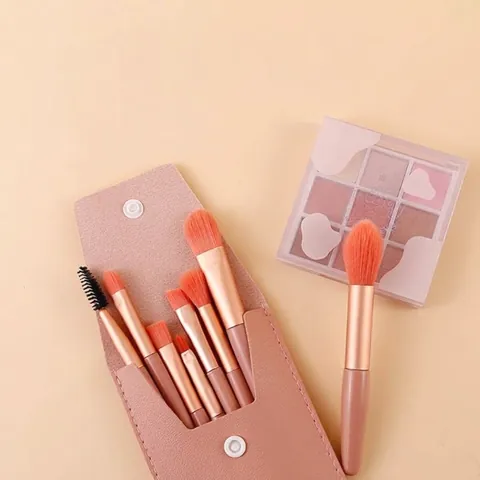 8Pcs Mini Makeup Brush Set Soft Synthetic Fiber Bristles For Eyeshadow Blush Powder Portable Travel Cosmetic Brushes With Pouch