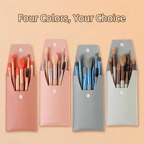 8Pcs Mini Makeup Brush Set Soft Synthetic Fiber Bristles For Eyeshadow Blush Powder Portable Travel Cosmetic Brushes With Pouch