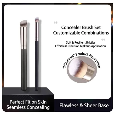 Pinceau Correcteur Biseauté Professionnel Pinceau Fond de Teint Pour Cernes Pinceau Maquillage Poils Synthétiques Virole Argentée Manche Noir